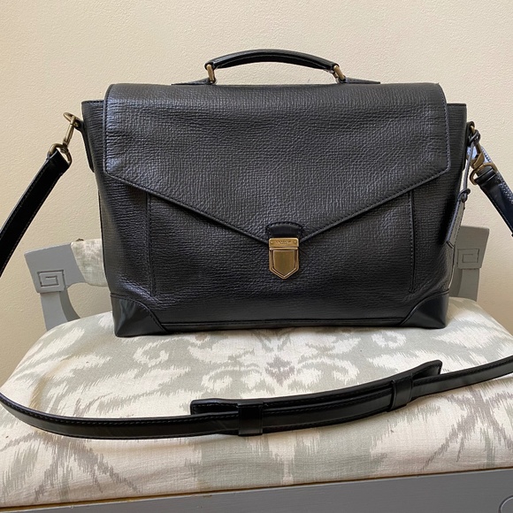 Coach Crosby Box Grain Textured Leather Flap Brief 70961 Brass/Black - Picture 1 of 13